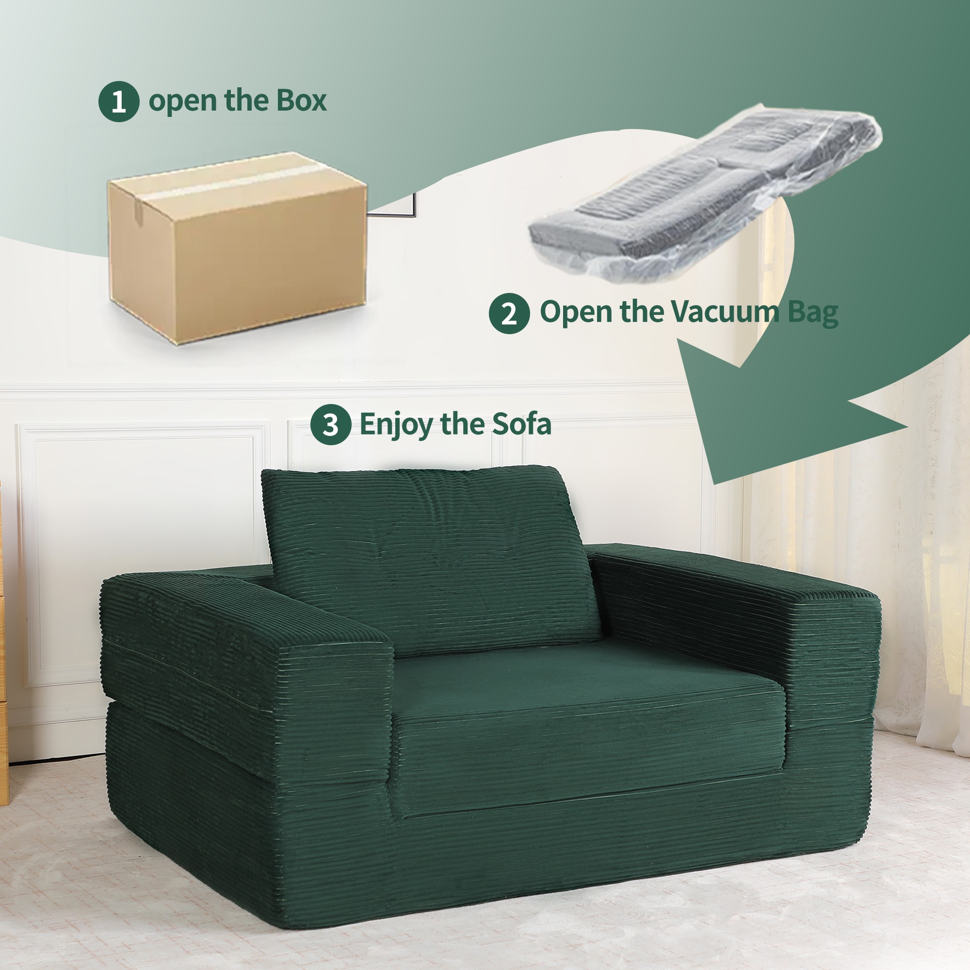 Compression Human Dog Sofa Bed For Adult & Pets,Modern Floor Couch With Pillow For Living Room Bedroom,Corduroy Fabric,No Assembly Required, Dark Green_maomaolike.com